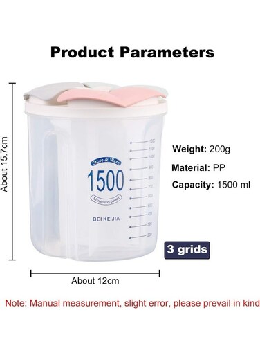 1.5 L Airtight Storage Container 3 Grid Cereal Dispenser Cereal Containers Food Storage Box Rice Dispenser Kitchen Storage Organizer Bpa-Free Sealed Storage Jars For Food Coffee Tea Sugar