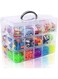 Khazna Stackable Storage Container Box, Plastic Storage Box for Toys Arts and Crafts,Fuse Beads, Washi Tapes (3-Tier with 30 Compartments)