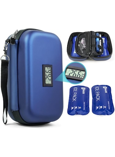 Gosemai 24h Insulin Cooler Travel Case TSA Approved Medication Diabetic Cooler For Travel With Thermometer Temperature Display Refrigerated Medicine Organizer Bag With 2 Ice Pack