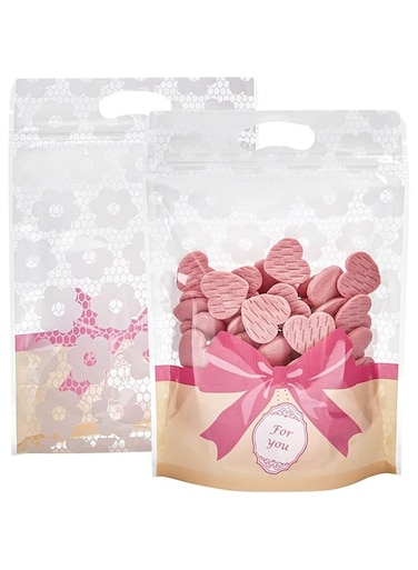 Clear Snack Bags, 50 Pack Resealable Ziplock Bags Plastic Bakery Packaging Window Airtight Bags Candy Presentation Bag Stand Up Party Favor Bags for Cookies, Candies, Snack, 6 x 8.8 Inches (PINK)