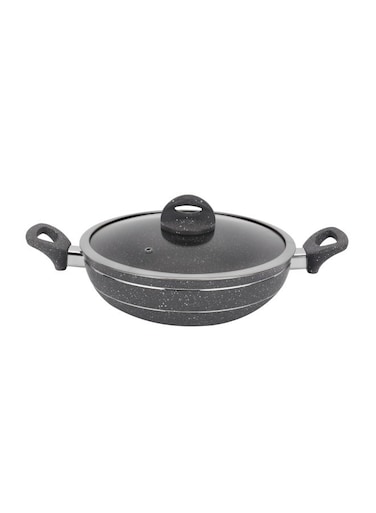 Smart Granite Series 26CM Forged Aluminum Wok Pan with Glass Lid and Soft Touch Handles - RF11966, Induction Compatible, Perfect for Deep and Shallow Frying Multicolour