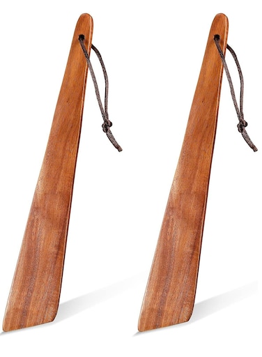 2 Pieces 9.8 inches Teak Wood Spatula Flat Wooden Turner Wood Flipper Cooking Utensil Egg Scraper for Kitchen
