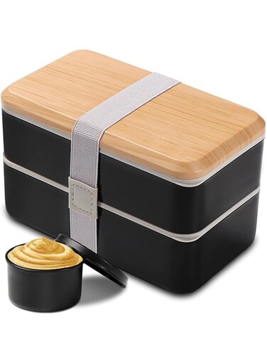 Joyzzz Bento Box Adult, 1400ml Lunch Box with Compartments, Leak-Proof Lunchbox, Rectangle Lunchable Food Container with Sauce Box, for School, Work, Picnic, Fitness, Lose Weight or Food Storage