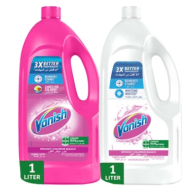 Vanish Liquid Fabric Stain Remover 1L for Coloured &amp; Whites + 1L FREE for White Clothes