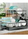 Large Dish Drying Rack for Kitchen Counter,Detachable Large Capacity Dish Drainer Organizer with Utensil Holder,2-Tier Dish Drying Rack with Drain Board - Black
