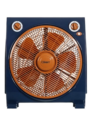 - 12 Inch Box Fan 3 Speed Function, Safety Grill, 5 Piece Thick Blades, Safety Grill, 40 Watts, 2 Years Warranty,  Blue and Copper - CK2036