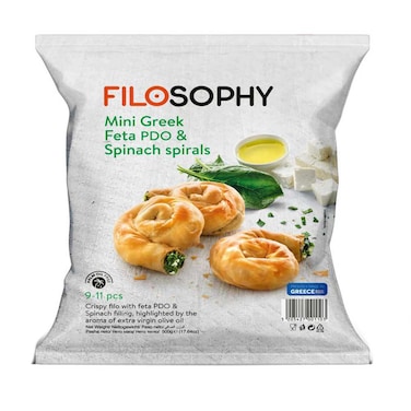 فيلوسوفي فطيرة يونانية صغيرة حلزونية الشكل بجبنة فيتا محمية المنشأ مع السبانخ 500 غرام