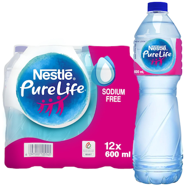Nestl&eacute; Pure Life Low Sodium Bottled Drinking Water 600ml  Pack of 12 Bottles