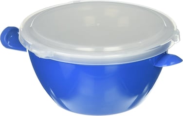 Handy Gourmet Cool Touch Micro Bowl, Microwave‑Safe, 24 oz. Heat‑Resistant Ceramic Inner with Outer Plastic Sleeve, Mini Microwave Bowl for Lunch, Soup, Ramen, Blue - JBR-5655