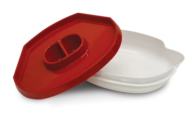 Handy Gourmet Hide Away Platter, Serving Tray with Hidden Storage Sections for Food Waste, 2 Dip Compartments, BPA-Free, Microwave Freezer &amp; Dishwasher Safe - JBR-7258-RED