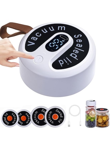 Mason Jar Vacuum Sealer, Cordless Handheld Electric Vacuum Sealing Kit for Canning, Automatic Vacuum Sealing Kit with 4 Lids for Regular Mouth Bags Seal Wine Bottles, Food Storage Pickling Canning