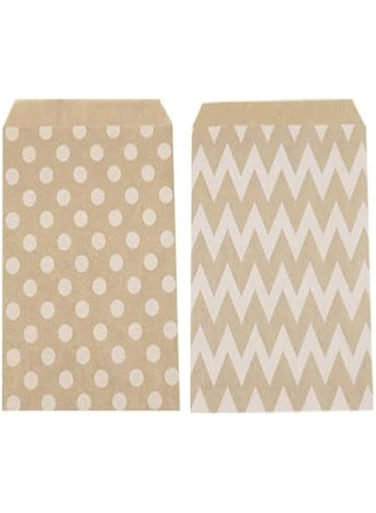 Azonee Kraft Paper Bakery Bags - 50 Pcs Cookie &amp; Coffee Gift Wrappers with White Dot/Wave Pattern for Holidays, Parties, Desserts &amp; Lunches