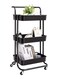 3-Tier Metal Rolling Utility Cart with Handle, Utility Organizer Cart-Multi-Functional Storage Trolley for Office, Living Room, Kitchen, Movable Storage Carts with Wheels