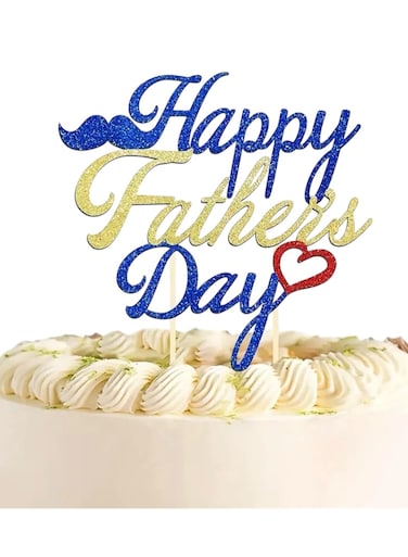 Father's Day Cake Topper, Blue Gold with Red Heart, Baking Decoration Cupcakes Muffins Sweet Treats Tableware Party Supplies, Surprise Present for Best Dad, Gift Idea for Daddy
