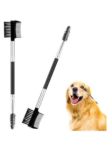 ZELLYA 2 Pcs Dog Tear Comb Tear Stain Remover Comb Double-Head Dog Eye Brush Dog Eye Cleaning Comb Dog Eye Comb Brush Pets Grooming Comb Double-Sided for Dogs Cats (Black)