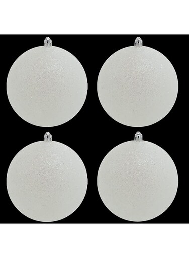 4E's Novelty Large 4 Inch White Snowball Ornament (4 Pack) Snow Ball Sparkly Iridescent Christmas Ornament for Winter Theme Valentines Tree Decoration