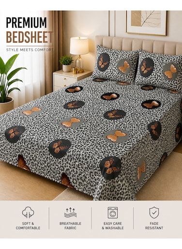 King Size Bedsheet Set with 2 Pillow Covers 220x240cm Soft Breathable Fabric 125 GSM Comfortable &amp; Fade Resistant