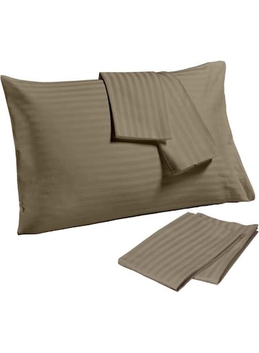 Linen Klub PACK of 4 Standard Pillowcases- Luxurious 100% Cotton 250TC Sateen with Elegant 1 cm Stripe Design, Size: 50 x 75 cm, Gleaming Bronze for a Touch of Sophistication in Your Bedroom