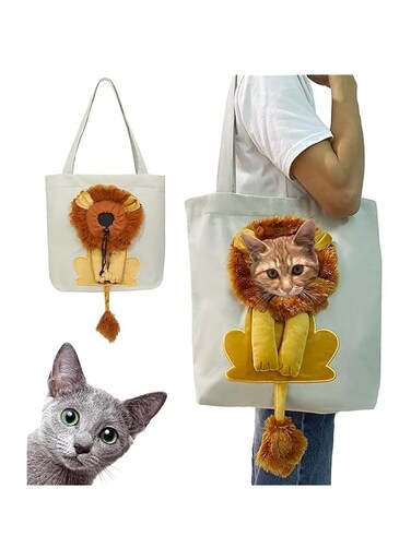 XTECH Lion-Shaped Show Head Pet Canvas Shaped Shoulder Bag, Pet Out Bag, Pet Outcrop Shoulder Bag