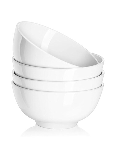 DOWAN 650ml Soup Bowls, Serving Bowls Set of 4 for Kitchen, Ceramic Cereal Bowl, White Bowls for Salad, Rice, Breakfast, Oatmeal, Pasta