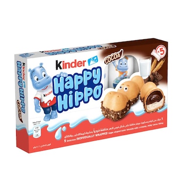 Kinder Happy Hippo Biscuits with Double Cream Filling, Pack of 5 Individually Wrapped Biscuits, 103.5g