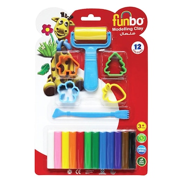 Funbo Modelling Clay, 150g, 12 Colours with Moulds, 4 PCS and Roller