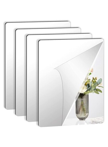 Augshy 4 Pack Self Adhesive Mirror 30x40cm Adhesive Mirror Tiles 2MM Thick Acrylic Stick On Wall Mirrors Sheets Removable Mirror Stickers for Home Decoration