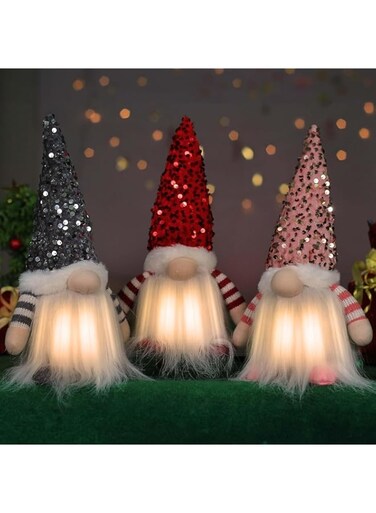 3Pcs Christmas Gnomes Gift Plush with Light, 12" Handmade Swedish Santa Gnomes Plush Sequin Hat Christmas Decor at Night Elf Christmas Decorations Indoor Gift Xmas Table Decor(Batteries Not Included)