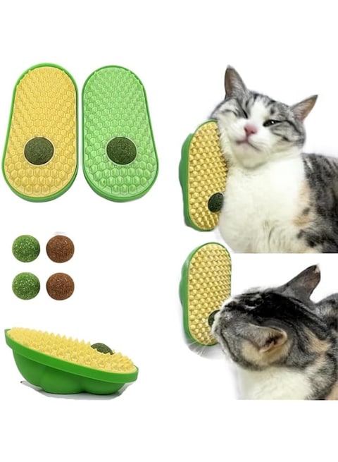 Okeiie Cat Self Groomer with Catnip, 2 Pcs Catnip Toys Balls Stick on Wall, Wall Corner Scratcher Comb,Grooming Massage Brush, Catnip Wall Balls for Cats Lick, Cat Corner Brush Wall (Green)