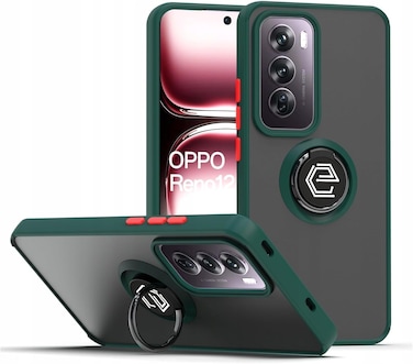 Muzz Oppo Reno12 Case Flexible Silicone Protective Bumper,Camera Protection Translucent Shockproof Matte Back Cover with 360 rotational Ring Holder For Reno 12 2024 (Green)