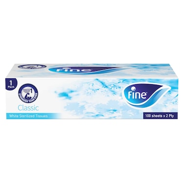 فاين كلاسيك مناديل وجه معقّمة بطبقتين – 100 ورقة (علبة واحدة)