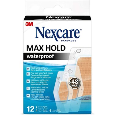 3M Nexcare Max Hold Waterproof Bandages Brown 12 Count