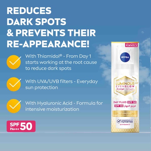 نيڤيا لومينوس 630 إيفن جلو، سائل يومي للوجه بعامل حماية SPF 50، 40 مل