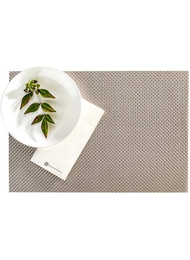 Restaurantware Amalfi Basketweave Metallic Silver Vinyl Woven Placemat - Heat Resistant, Stain Resistant - 16" X 12" - 6Ct Box -
