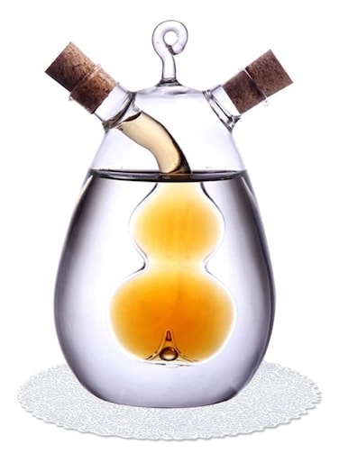 Elegant 2-in-1 Double Glass Oil and Vinegar Bottle, Dual Dispenser for Cooking and Salad Dressing, Transparent, BPA-Free, 15cm H x 9cm L