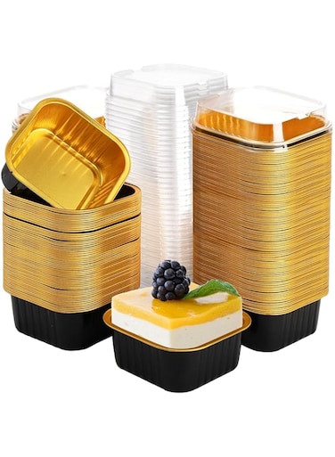 MAKINGTEC Aluminum Foil Baking Cups with Lids, 50 Pieces 5.7 oz Disposable Cupcake Containers, Cupcake Muffin Liners Cups for Party Mother's Day Wedding Birthday