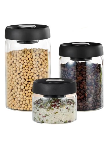 Vacuum coffee can, kitchen storage room sealed glass can set, coffee bean storage container, very suitable for grinding coffee, applicable to the preservation of bulk tea, sugar, biscuits, spices, dry food, etc