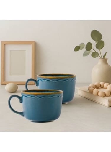 Ceramic Mug Set &acirc;&euro;&ldquo; 480 ml Handmade Turquoise Vintage Cups for Coffee &amp; Tea