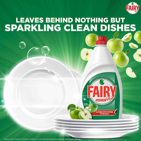 Fairy Max Plus Fruity Green Dishwashing Liquid Soap With Alternative Power To Bleach 600ml