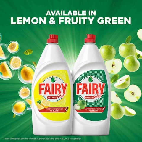 Fairy Max Plus Fruity Green Dishwashing Liquid Soap With Alternative Power To Bleach 600ml