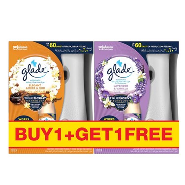 Glade Elegant Amber And Oud Automatic Refill Spray 269ml With Lavender And Vanilla Automatic Refill Spray 269ml