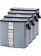 WOLLAR 4 Pcs Large Clothes Storage Bag Organizers, 90L Foldable Storage Containers with Clear Window, Reinforced Handles &amp; Sturdy Zipper for King Comforter, Bedding Pillow Sheet, (Grey)