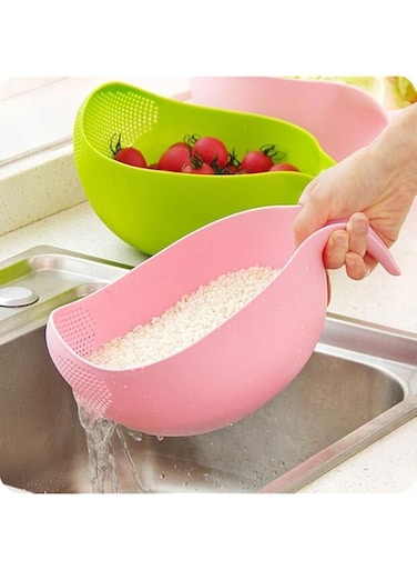 SHUBHAM Enterprise Kitchen Rice &amp; Fruits Washing Bowl with Handle (Color May Be Assorted as Per The Availability)