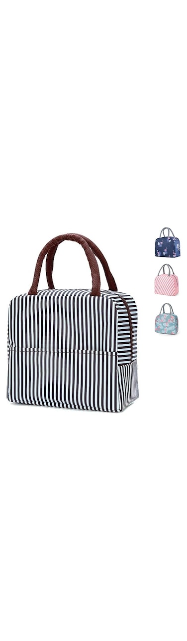 Tediline Lunch Bag Brown Vertical Strips Design Reusable Insulated, Waterproof Bag for Kids or Adults, Perfect for Lunch Boxes, Tiffin Boxes, Picnics, Work, or School