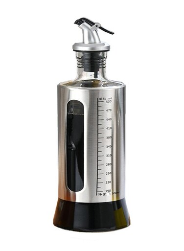 Ozone Air-Tight Glass Oil Dispenser Bottle With Drip Stopper Silver/Clear/Black 500ml