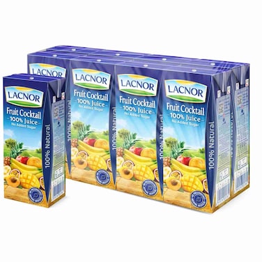 Lacnor No Sugar Added Fruit Cocktail Juice, 180ml Pack of 8