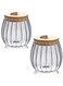 Set of 2 -700 ML Borosilicate Glass Food Storage Jar With Airtight Bamboo Lid and Metal Handle, To Store Tea, Coffee Beans, Candy, Spices, Biscuits etc, Oval Shape