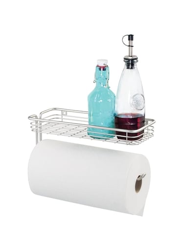 INTERDESIGN Bosphorus Paper Towel Holder And Material Basket Set, Silver, 44755Es