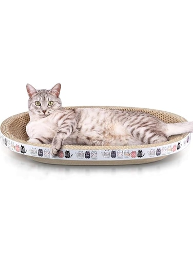 Uniface Oval Cat Scratcher Bed,High-Density Durable Cardboard Cat Scratch Pad,Cat Beds for Indoor Cats for Furniture Protection