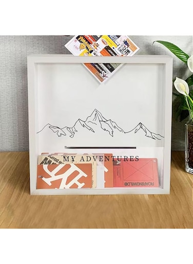SACLI Adventure Archive Box，Travel Collection Box, Travel Memory Box, Travel Shadow Box with Slot on Top ，Ticket Collection Box，Shadow Box Picture Frame for Wall and Tabletop Display (8 * 8 in,White)